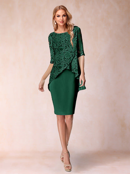 Sheath/Column Scoop Half Sleeves 2 Pieces Mother of the Bride Dress with Applique