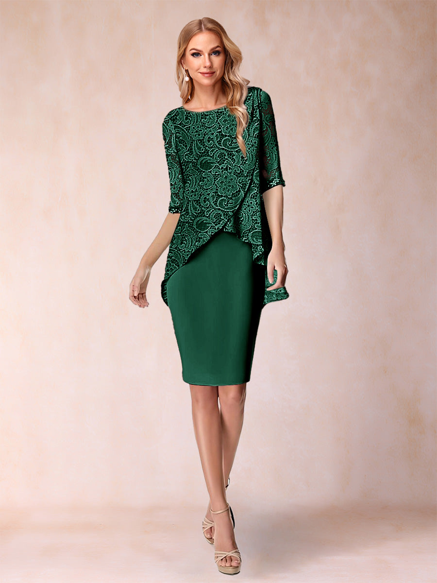 Sheath/Column Scoop Half Sleeves 2 Pieces Mother of the Bride Dress with Applique