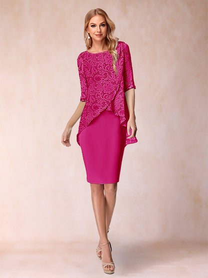 Sheath/Column Scoop Half Sleeves 2 Pieces Mother of the Bride Dress with Applique