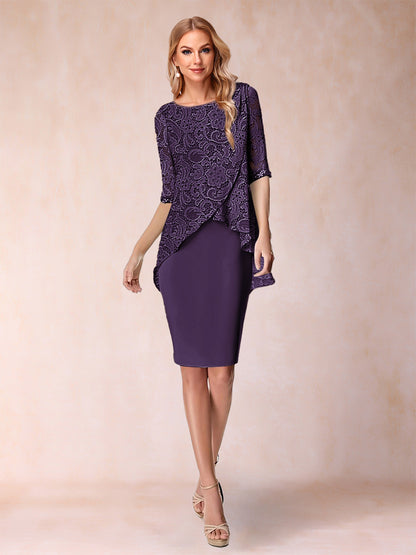 Sheath/Column Scoop Half Sleeves 2 Pieces Mother of the Bride Dress with Applique