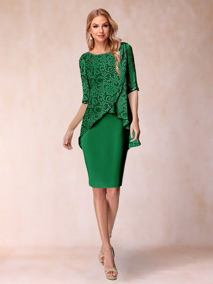 Sheath/Column Scoop Half Sleeves 2 Pieces Mother of the Bride Dress with Applique