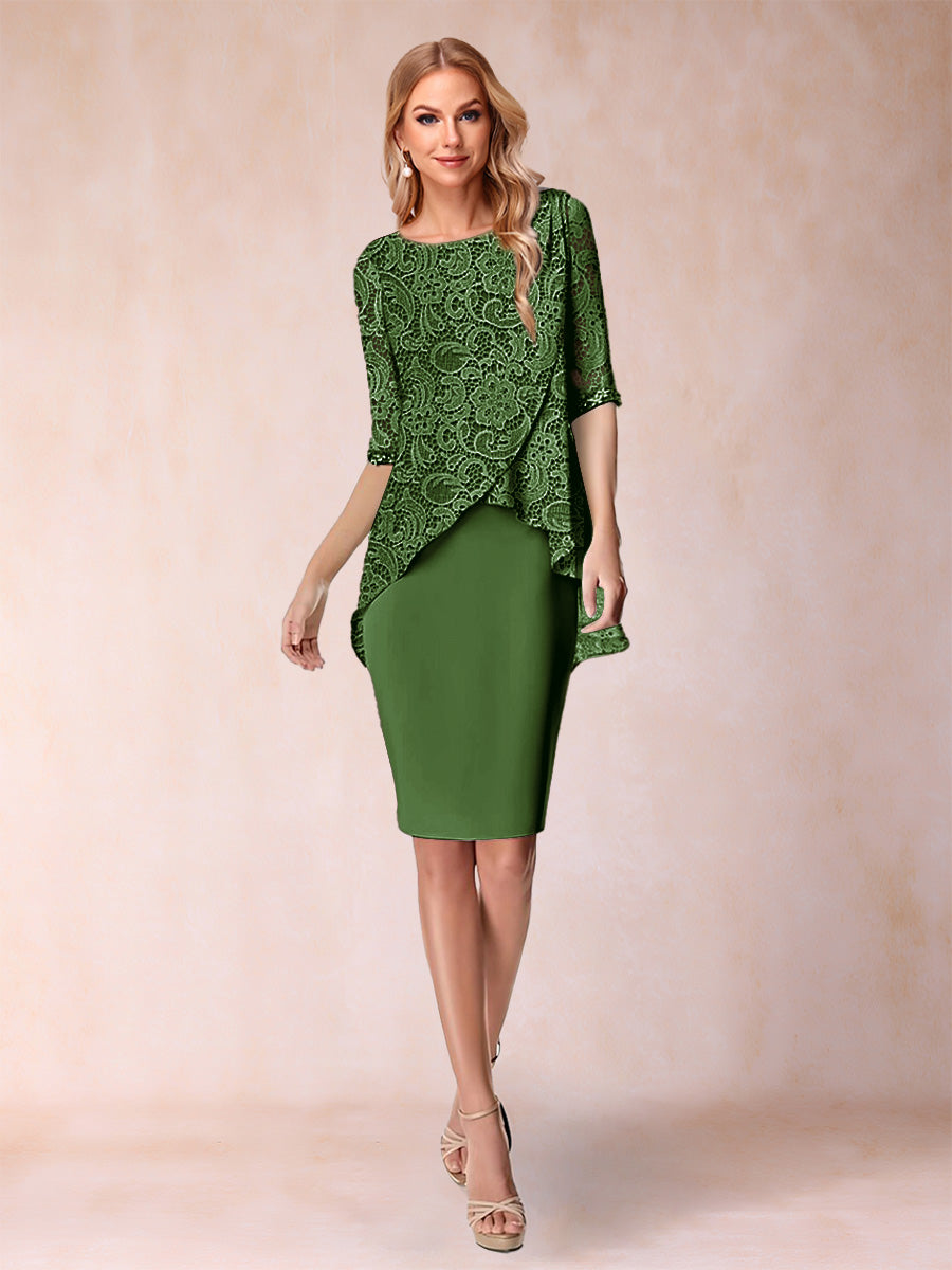 Sheath/Column Scoop Half Sleeves 2 Pieces Mother of the Bride Dress with Applique