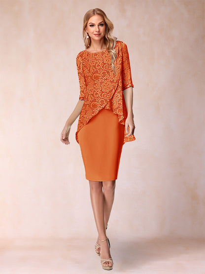 Sheath/Column Scoop Half Sleeves 2 Pieces Mother of the Bride Dress with Applique