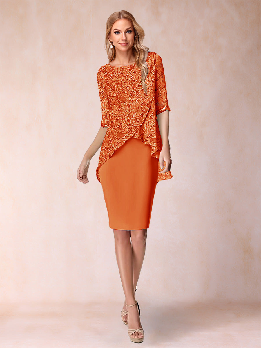 Sheath/Column Scoop Half Sleeves 2 Pieces Mother of the Bride Dress with Applique