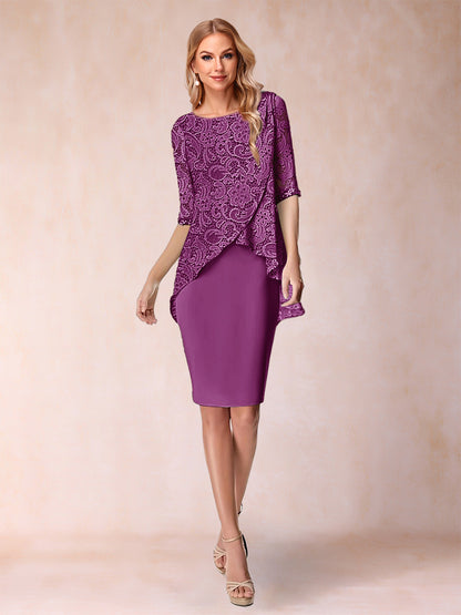 Sheath/Column Scoop Half Sleeves 2 Pieces Mother of the Bride Dress with Applique