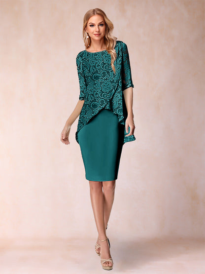 Sheath/Column Scoop Half Sleeves 2 Pieces Mother of the Bride Dress with Applique