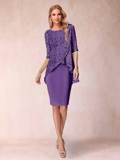 Sheath/Column Scoop Half Sleeves 2 Pieces Mother of the Bride Dress with Applique