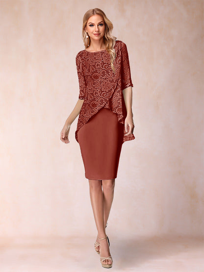 Sheath/Column Scoop Half Sleeves 2 Pieces Mother of the Bride Dress with Applique