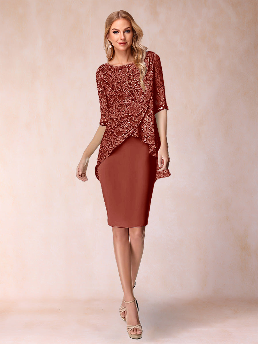 Sheath/Column Scoop Half Sleeves 2 Pieces Mother of the Bride Dress with Applique