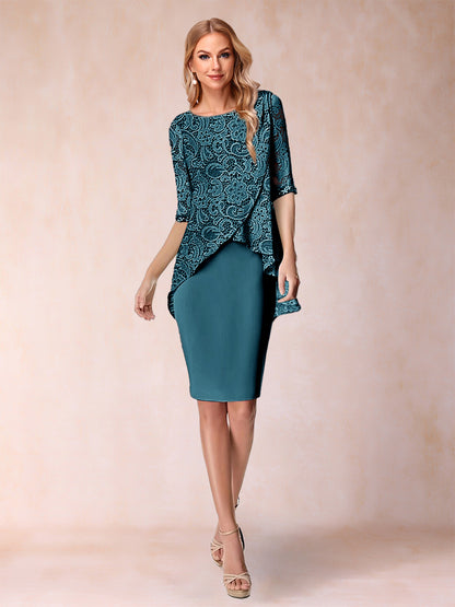 Sheath/Column Scoop Half Sleeves 2 Pieces Mother of the Bride Dress with Applique