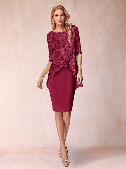 Sheath/Column Scoop Half Sleeves 2 Pieces Mother of the Bride Dress with Applique