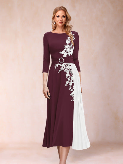 A-Line/Princess Scoop 3/4 Sleeves Mother of the Bride Dresses with Applique