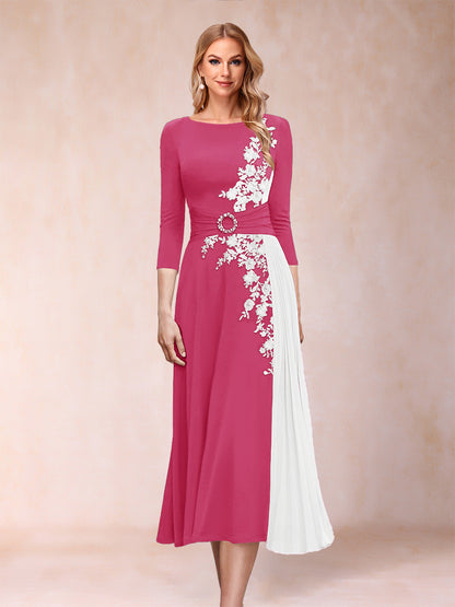 A-Line/Princess Scoop 3/4 Sleeves Mother of the Bride Dresses with Applique