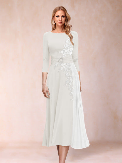 A-Line/Princess Scoop 3/4 Sleeves Mother of the Bride Dresses with Applique