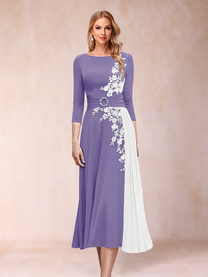 A-Line/Princess Scoop 3/4 Sleeves Mother of the Bride Dresses with Applique