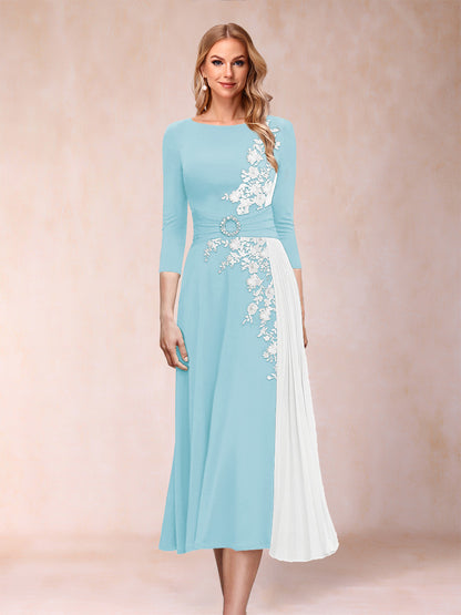 A-Line/Princess Scoop 3/4 Sleeves Mother of the Bride Dresses with Applique