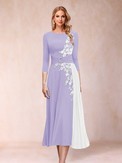 A-Line/Princess Scoop 3/4 Sleeves Mother of the Bride Dresses with Applique
