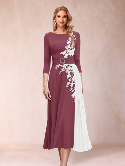 A-Line/Princess Scoop 3/4 Sleeves Mother of the Bride Dresses with Applique