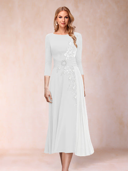 A-Line/Princess Scoop 3/4 Sleeves Mother of the Bride Dresses with Applique
