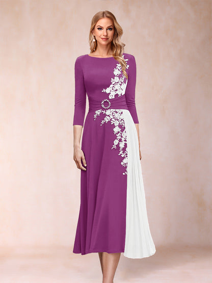 A-Line/Princess Scoop 3/4 Sleeves Mother of the Bride Dresses with Applique