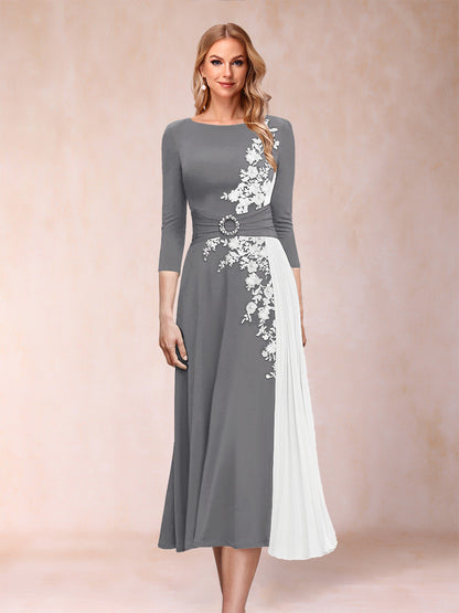 A-Line/Princess Scoop 3/4 Sleeves Mother of the Bride Dresses with Applique