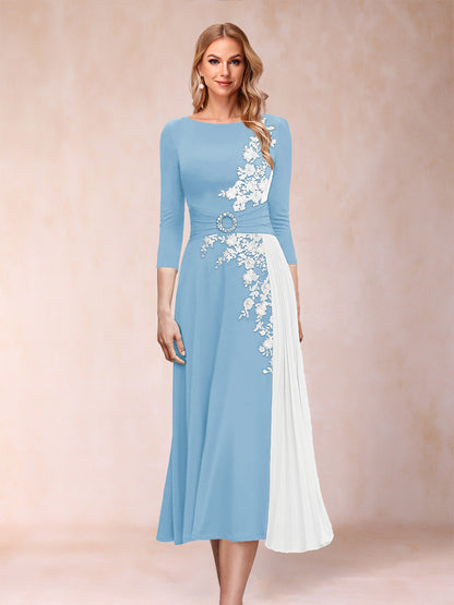 A-Line/Princess Scoop 3/4 Sleeves Mother of the Bride Dresses with Applique