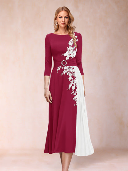 A-Line/Princess Scoop 3/4 Sleeves Mother of the Bride Dresses with Applique