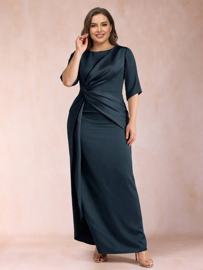 Sheath/Column Scoop Half Sleeves Plus Size Mother of the Bride Dresses with Ruched