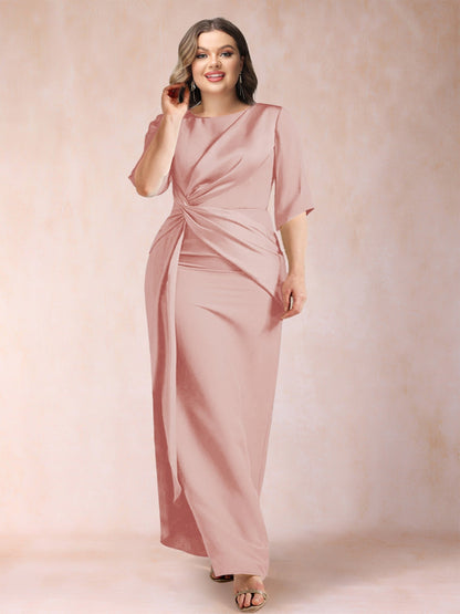 Sheath/Column Scoop Half Sleeves Plus Size Mother of the Bride Dresses with Ruched