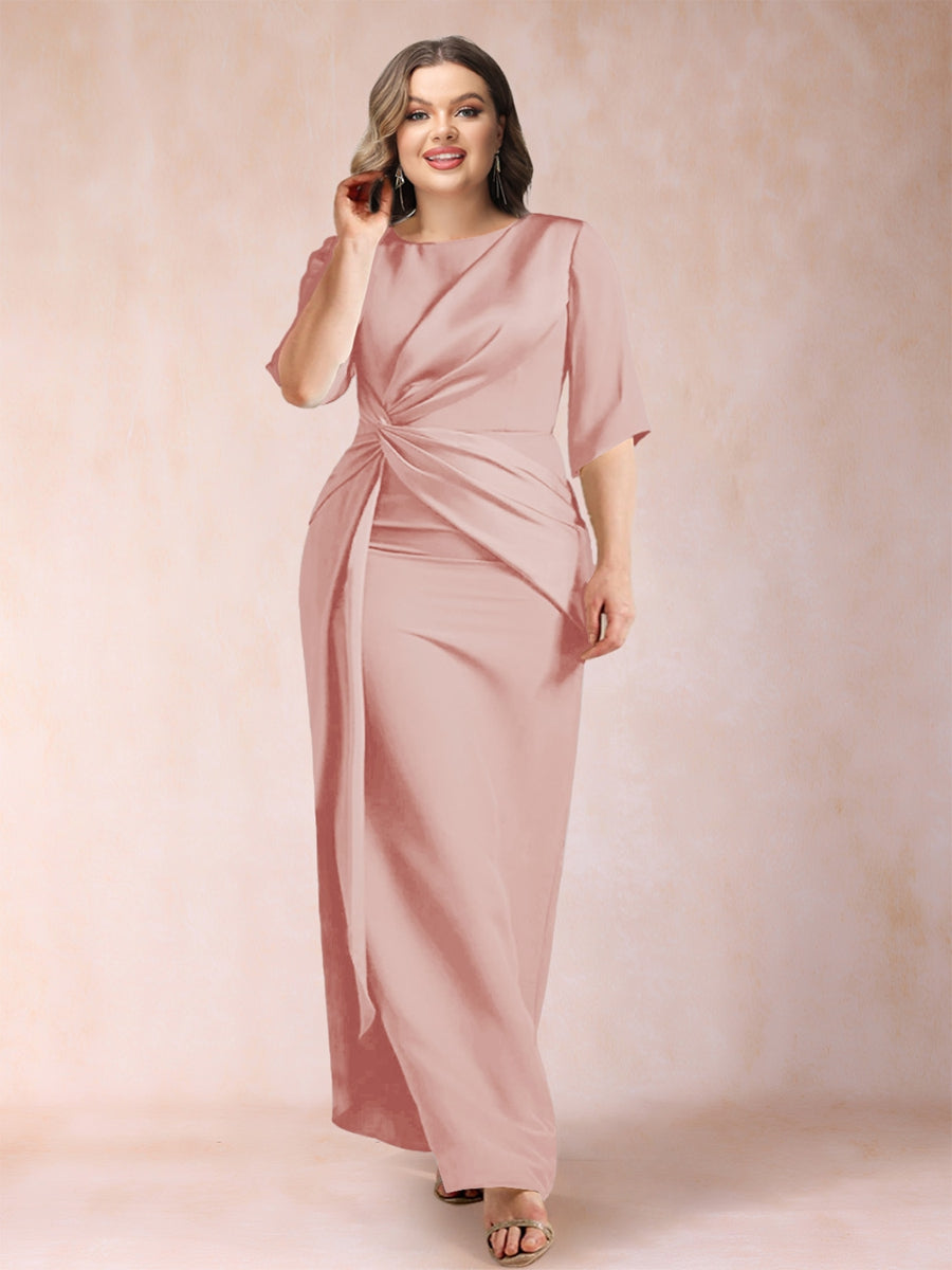 Sheath/Column Scoop Half Sleeves Plus Size Mother of the Bride Dresses with Ruched
