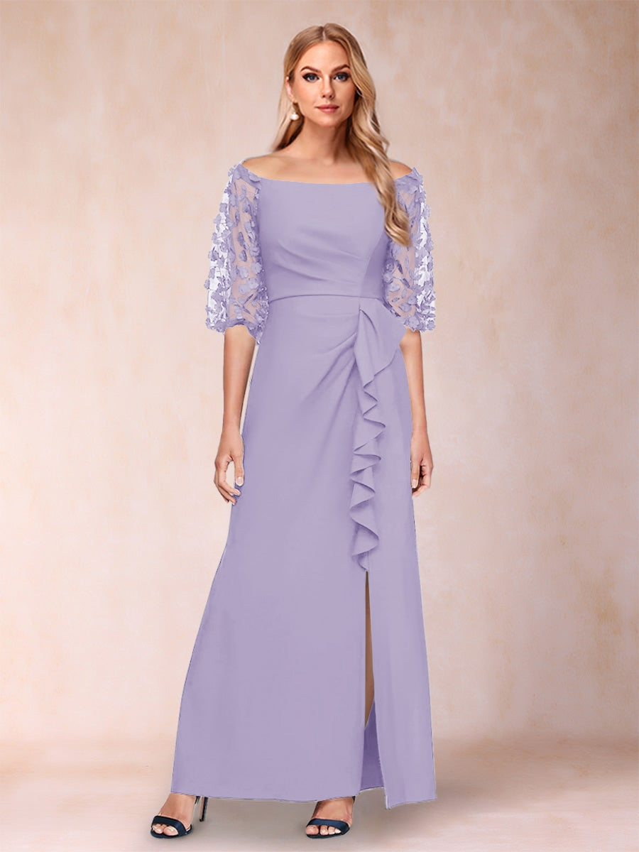 Sheath/Column Off-the-Shoulder Half Sleeves Mother of the Bride Dresses with Applique