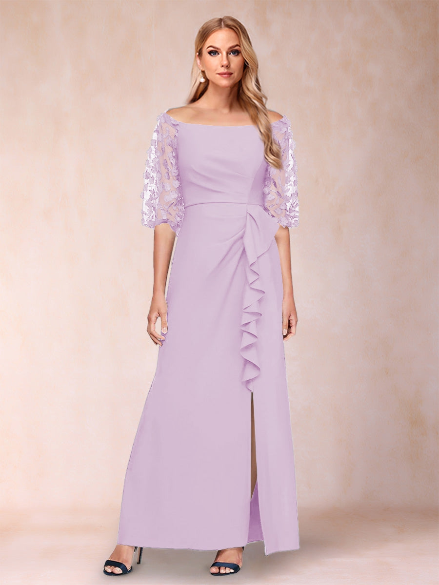 Sheath/Column Off-the-Shoulder Half Sleeves Mother of the Bride Dresses with Applique
