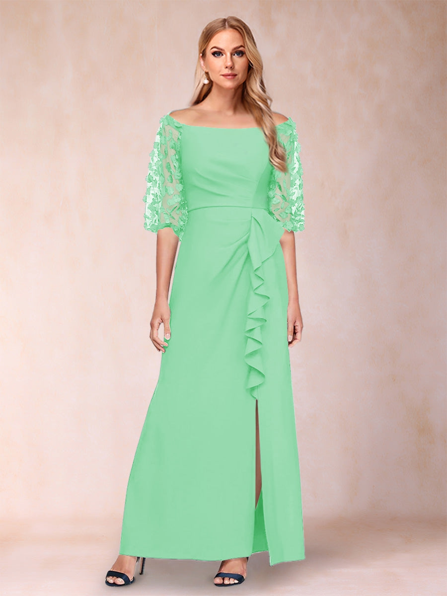 Sheath/Column Off-the-Shoulder Half Sleeves Mother of the Bride Dresses with Applique