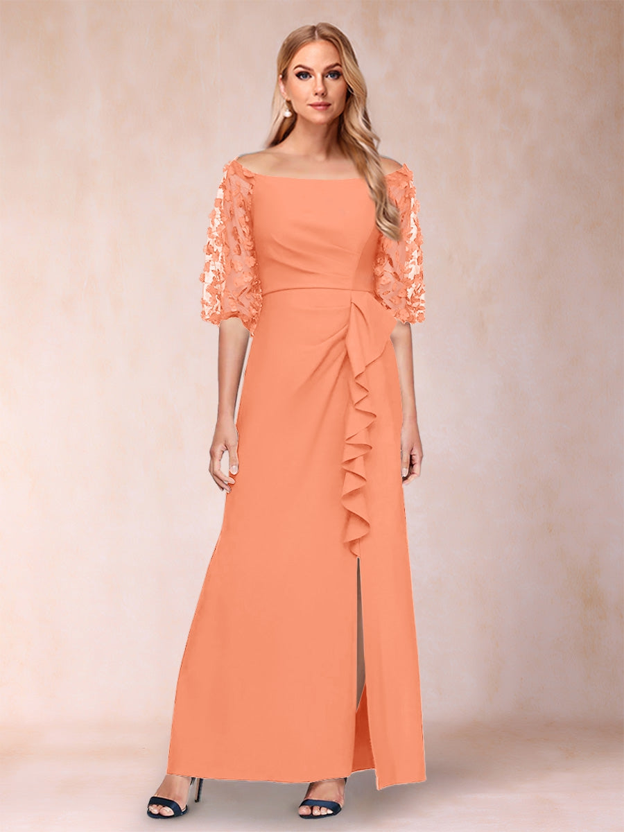 Sheath/Column Off-the-Shoulder Half Sleeves Mother of the Bride Dresses with Applique