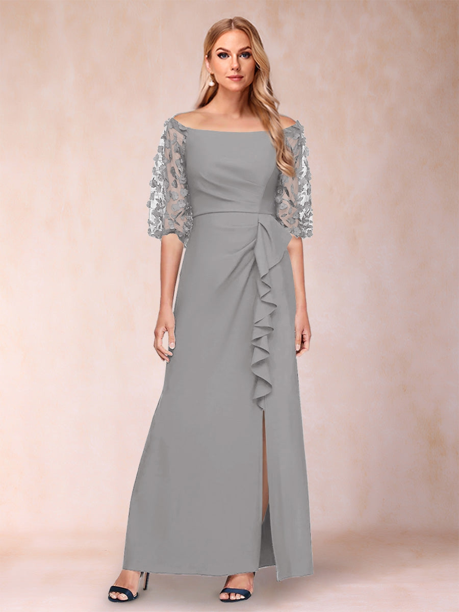 Sheath/Column Off-the-Shoulder Half Sleeves Mother of the Bride Dresses with Applique