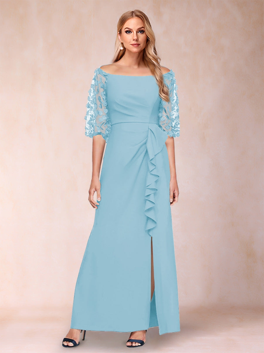 Sheath/Column Off-the-Shoulder Half Sleeves Mother of the Bride Dresses with Applique