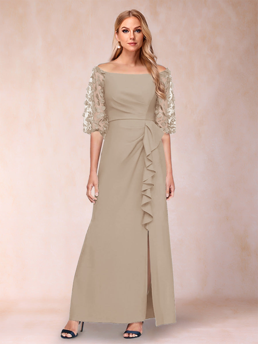 Sheath/Column Off-the-Shoulder Half Sleeves Mother of the Bride Dresses with Applique