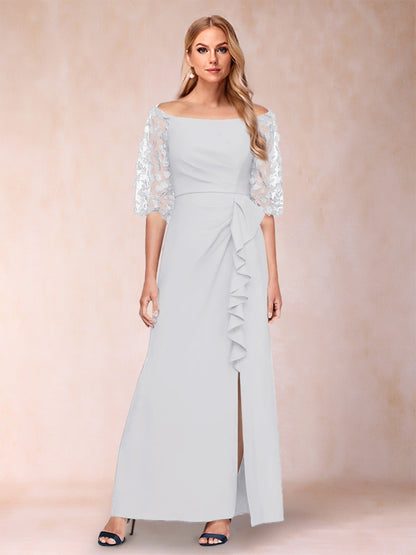 Sheath/Column Off-the-Shoulder Half Sleeves Mother of the Bride Dresses with Applique