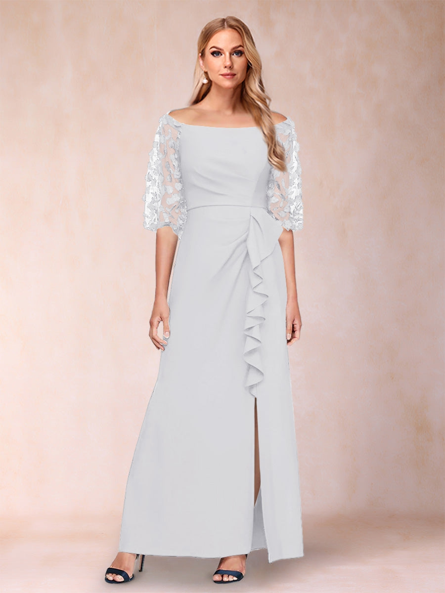 Sheath/Column Off-the-Shoulder Half Sleeves Mother of the Bride Dresses with Applique