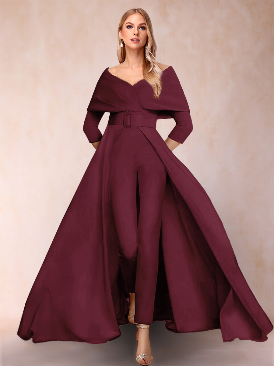 A-Line/Princess V-Neck 3/4 Sleeves Jumpsuits with Belt