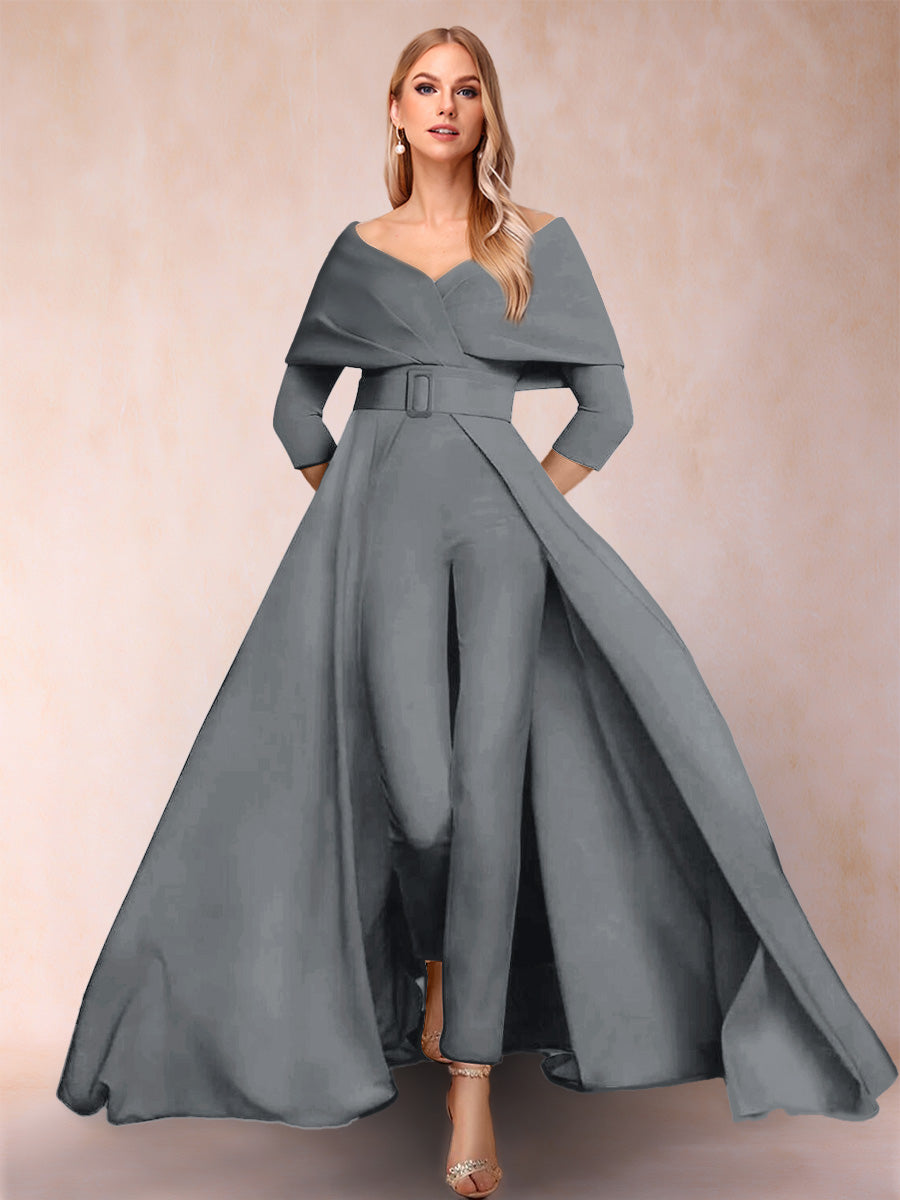 A-Line/Princess V-Neck 3/4 Sleeves Jumpsuits with Belt