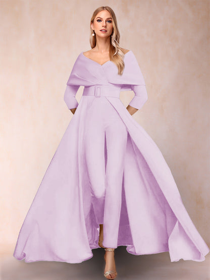 A-Line/Princess V-Neck 3/4 Sleeves Jumpsuits with Belt