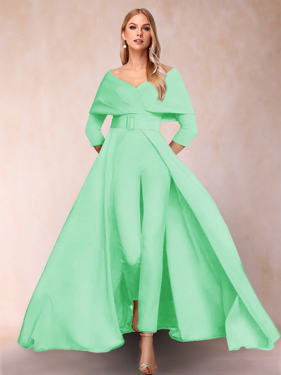 A-Line/Princess V-Neck 3/4 Sleeves Jumpsuits with Belt