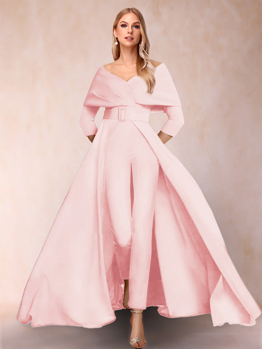 A-Line/Princess V-Neck 3/4 Sleeves Jumpsuits with Belt