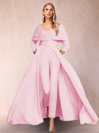 A-Line/Princess V-Neck 3/4 Sleeves Jumpsuits with Belt