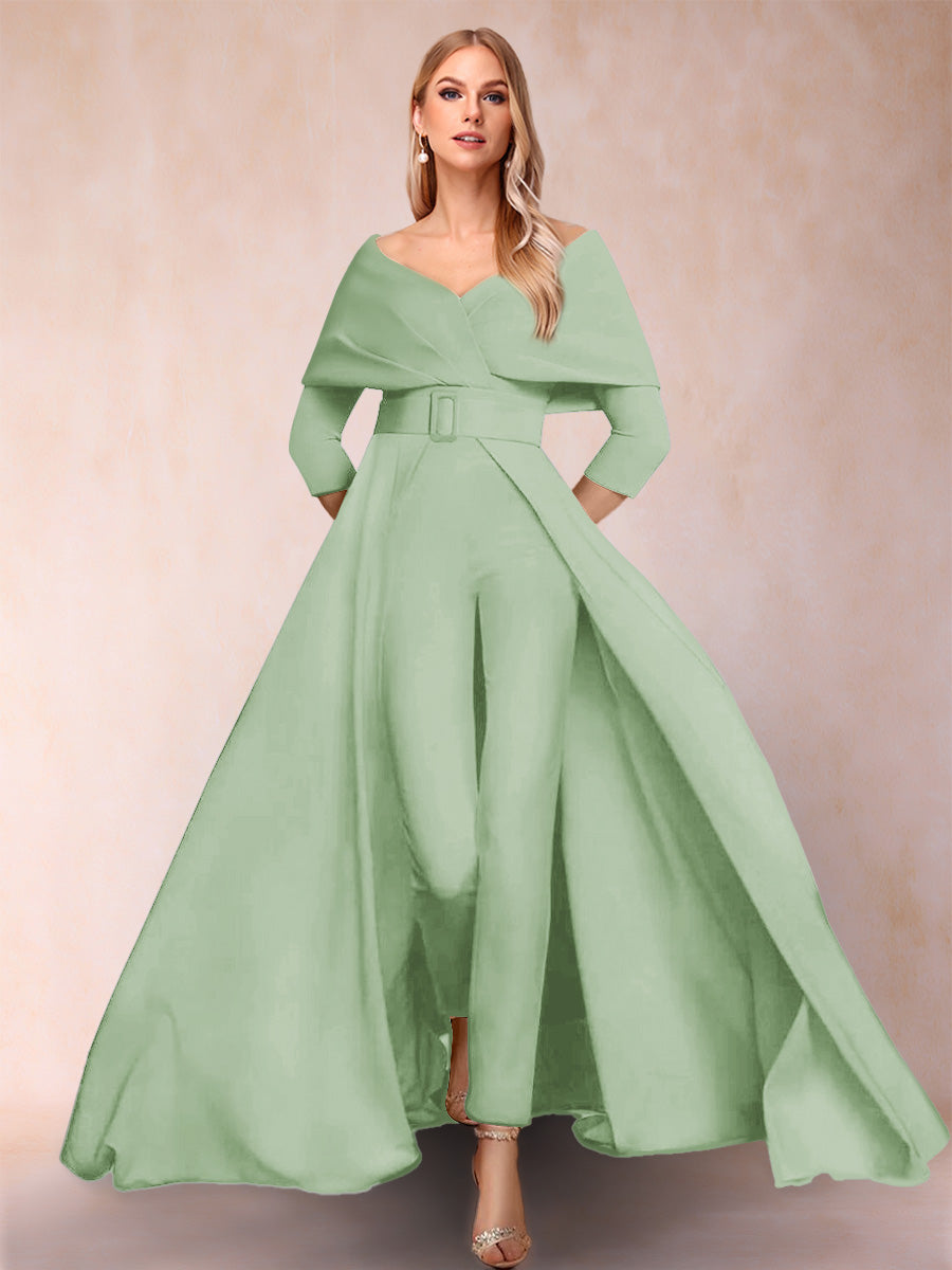 A-Line/Princess V-Neck 3/4 Sleeves Jumpsuits with Belt