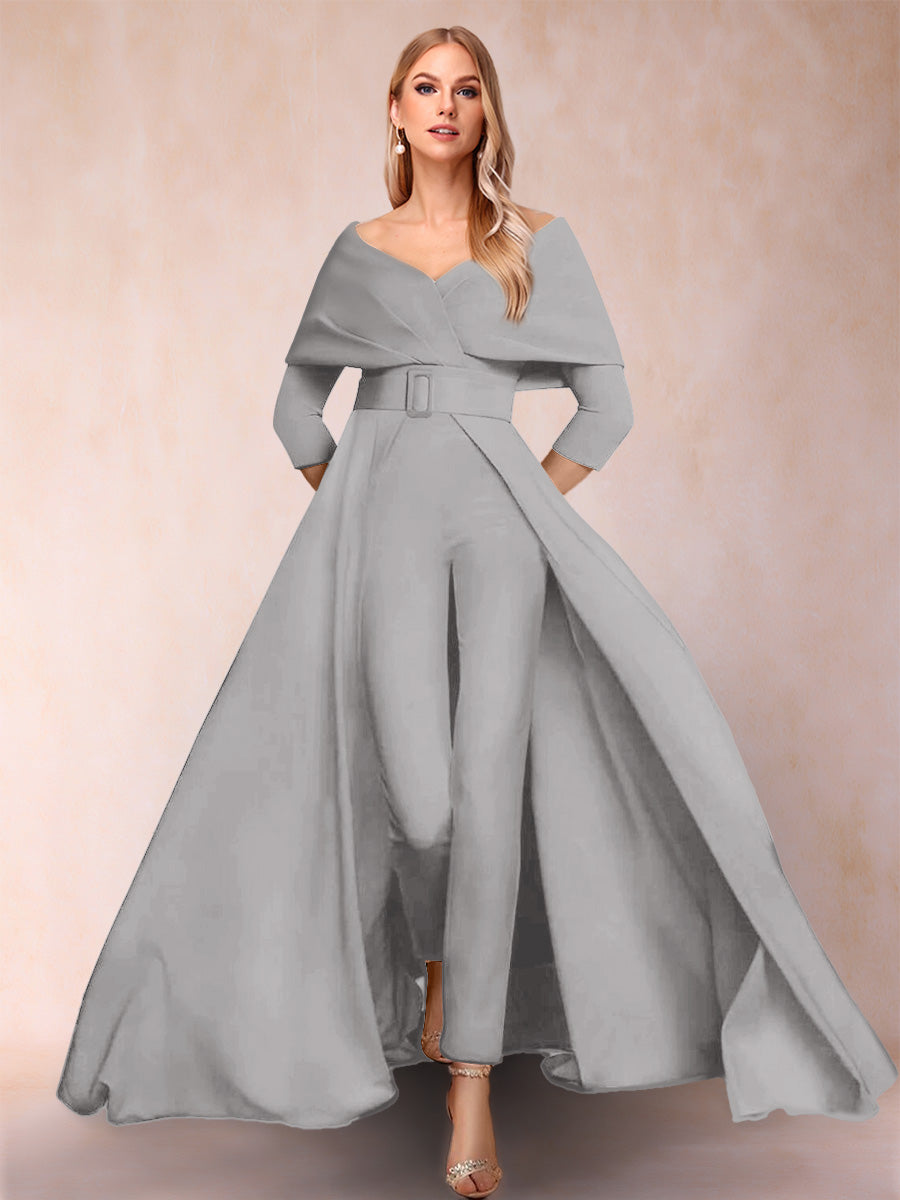 A-Line/Princess V-Neck 3/4 Sleeves Jumpsuits with Belt