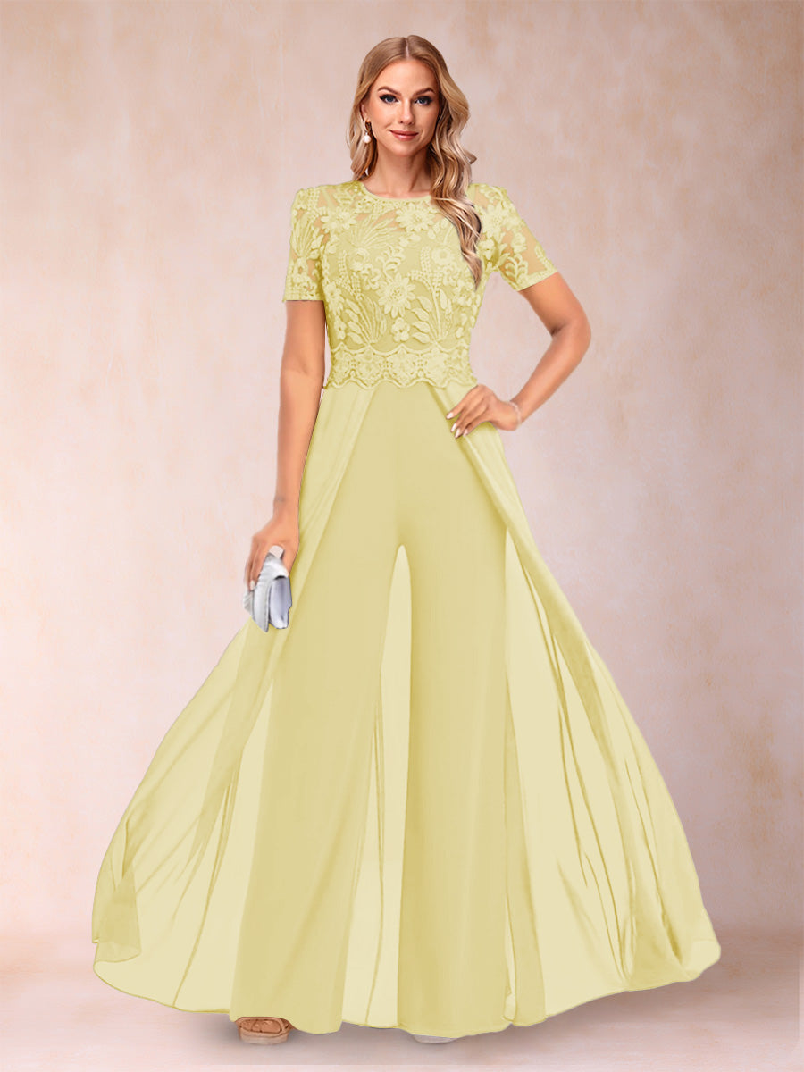 A-Line/Princess Scoop Short Sleeves Jumpsuit with Applique