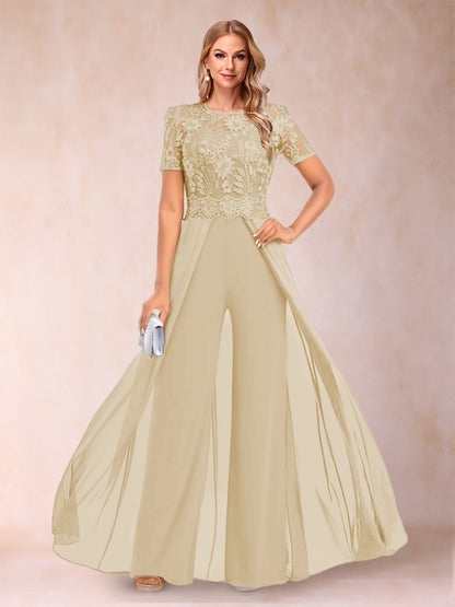 A-Line/Princess Scoop Short Sleeves Jumpsuit with Applique