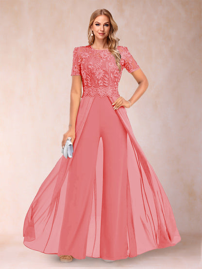 A-Line/Princess Scoop Short Sleeves Jumpsuit with Applique